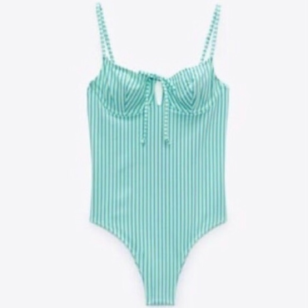 ZARA Striped Underwire One Piece Swimsuit L NWT